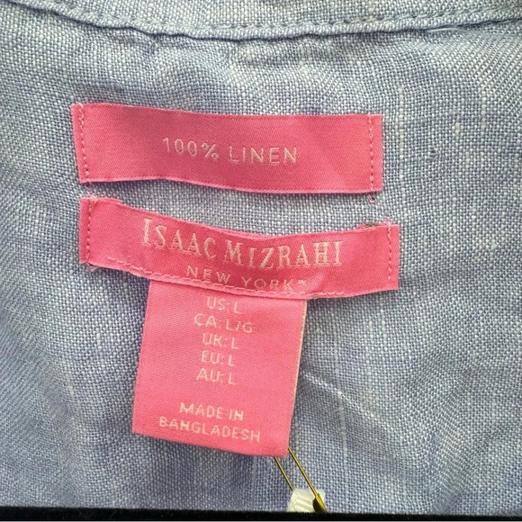 NWT Isaac Mizrahi linen blouse blue Tunic top Sz Large - Picture 3 of 4